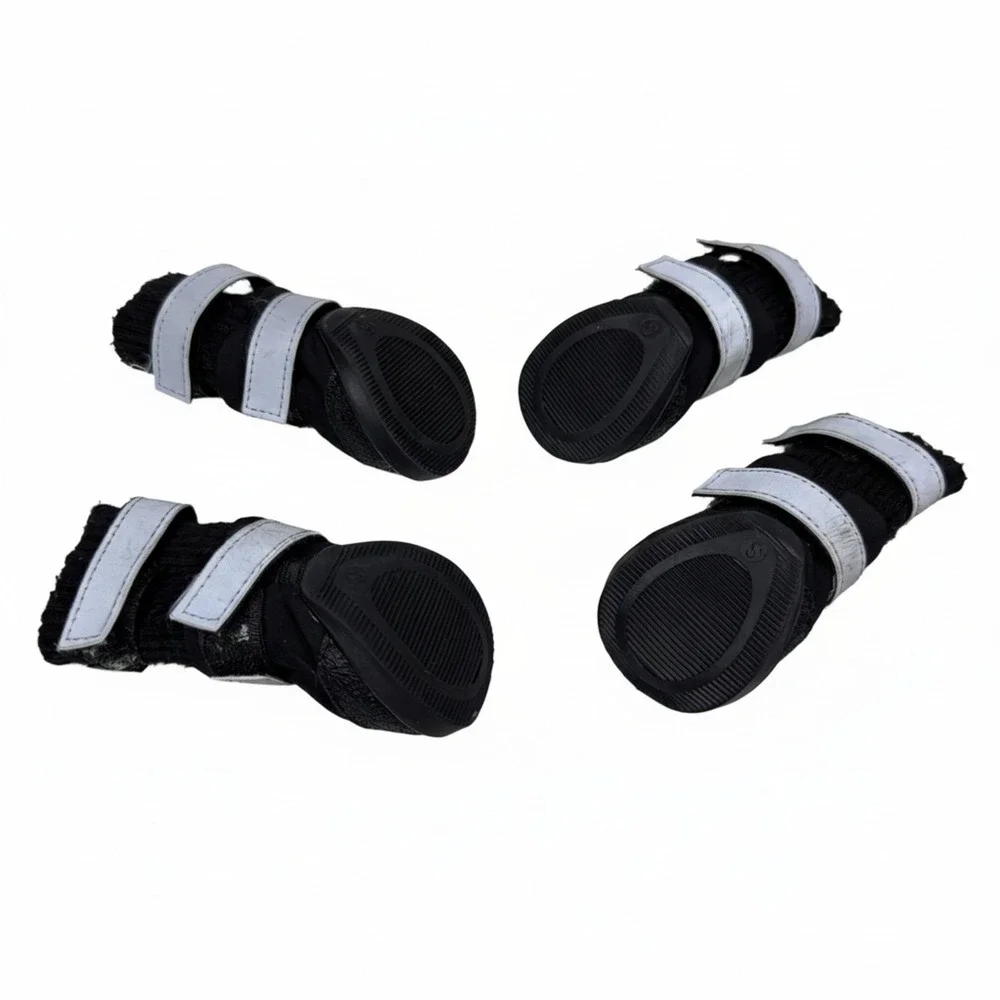 Small Black Dog Boots Paw Protectors with Reflective Straps & Anti-Slip Soles